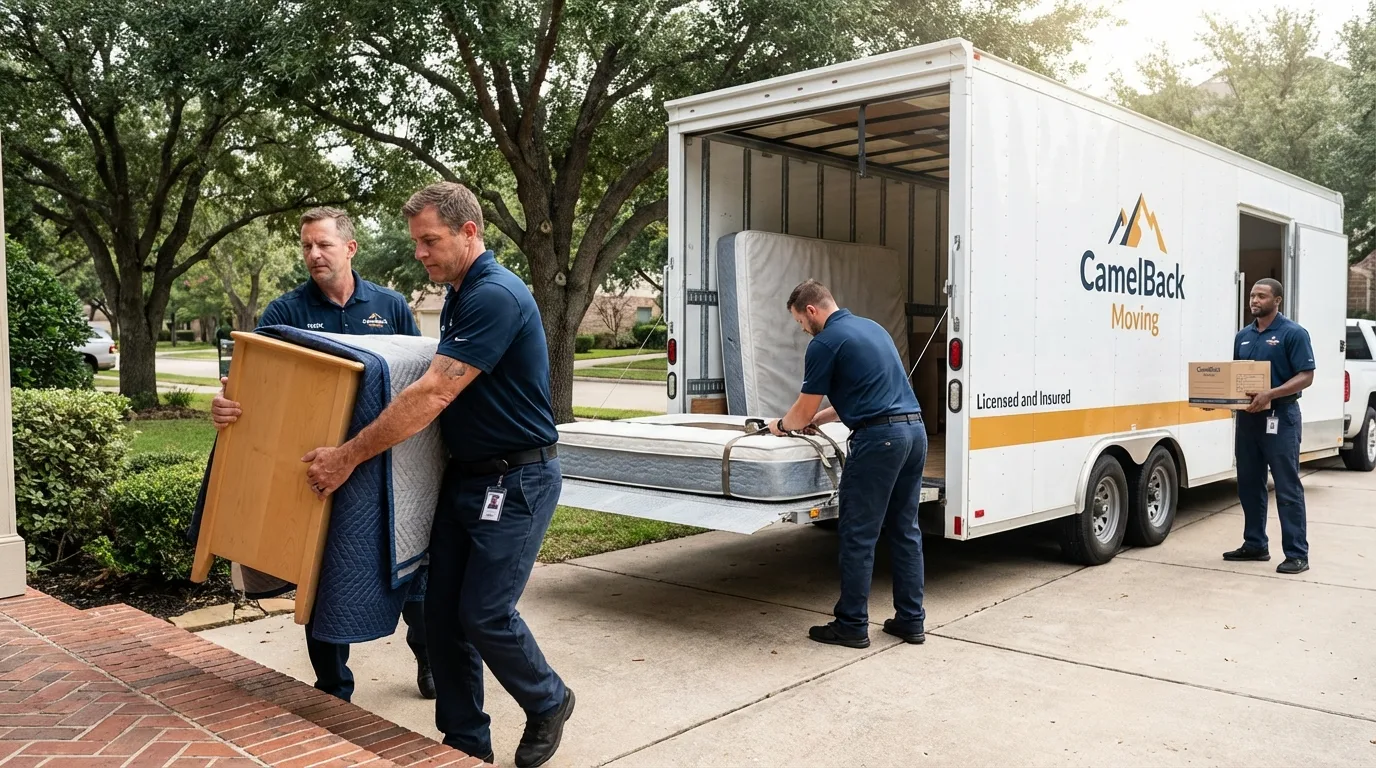 Crew loading residential truck for cross-state move from American Canyon, CA