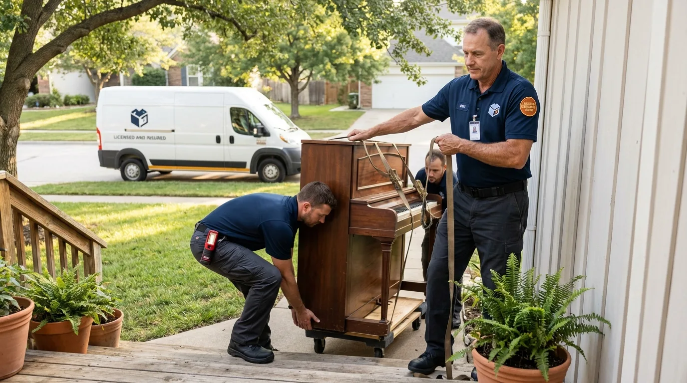 Licensed piano movers securing grand piano in American Canyon, CA