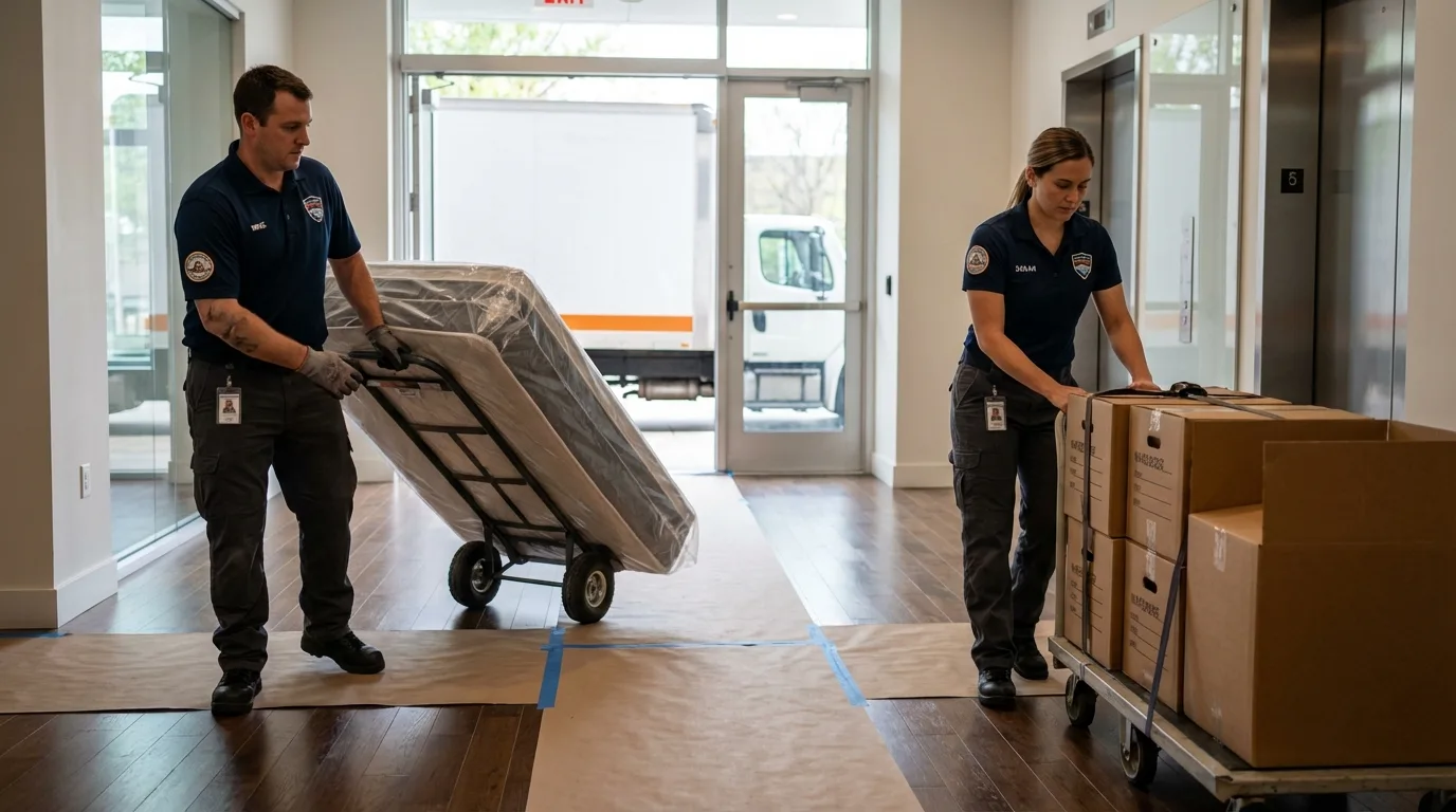 Professional apartment movers loading elevator in American Canyon, CA